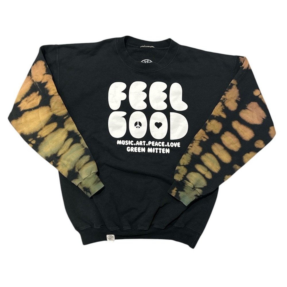 Tie Dye Boho Hippie Feel Good Vibes Peace & Love Sweatshirt Crewneck Black Sz M